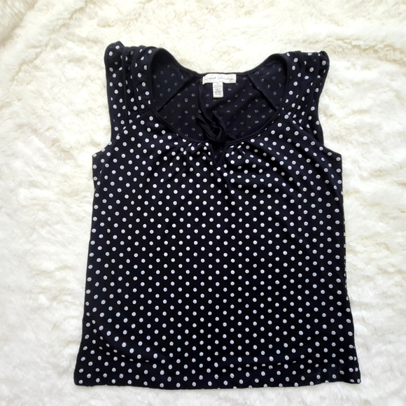 French Connection cap sleeve stretchy black & white polka dots, size medium top - Picture 3 of 9